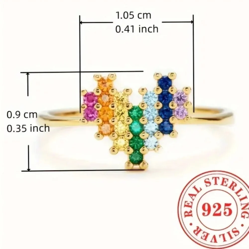 925 Colorful Heart Sterling Silver Ring Sz 7